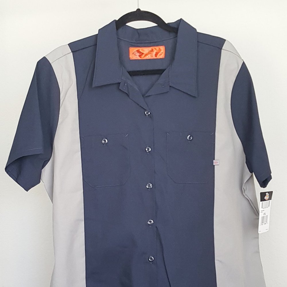 DICKIES Bowling Work Shirt Sz 2XL NWT S/S Gray Black Color Block
